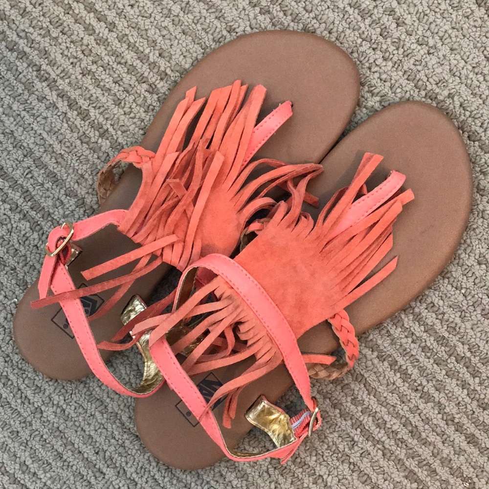 Peach tassel vans sandals 9